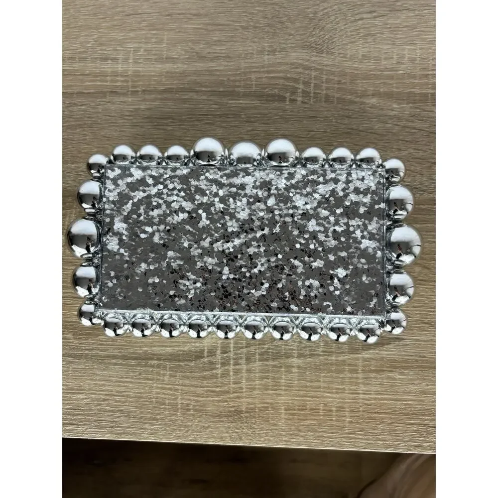 Silver Glitter Acrylic Box Clutch Bubble Ball Evening Bag Crossbody Chain Purse